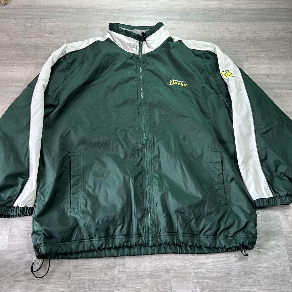 VTG Oregon Ducks Jacket Mens XL Green NCAA Football Red Oak Sportswear Full Zip